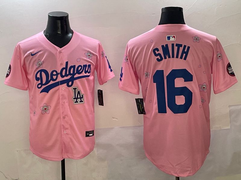 Men Los Angeles Dodgers #16 Smith Pink Sakura Edition 2025 Nike MLB Jersey style 10